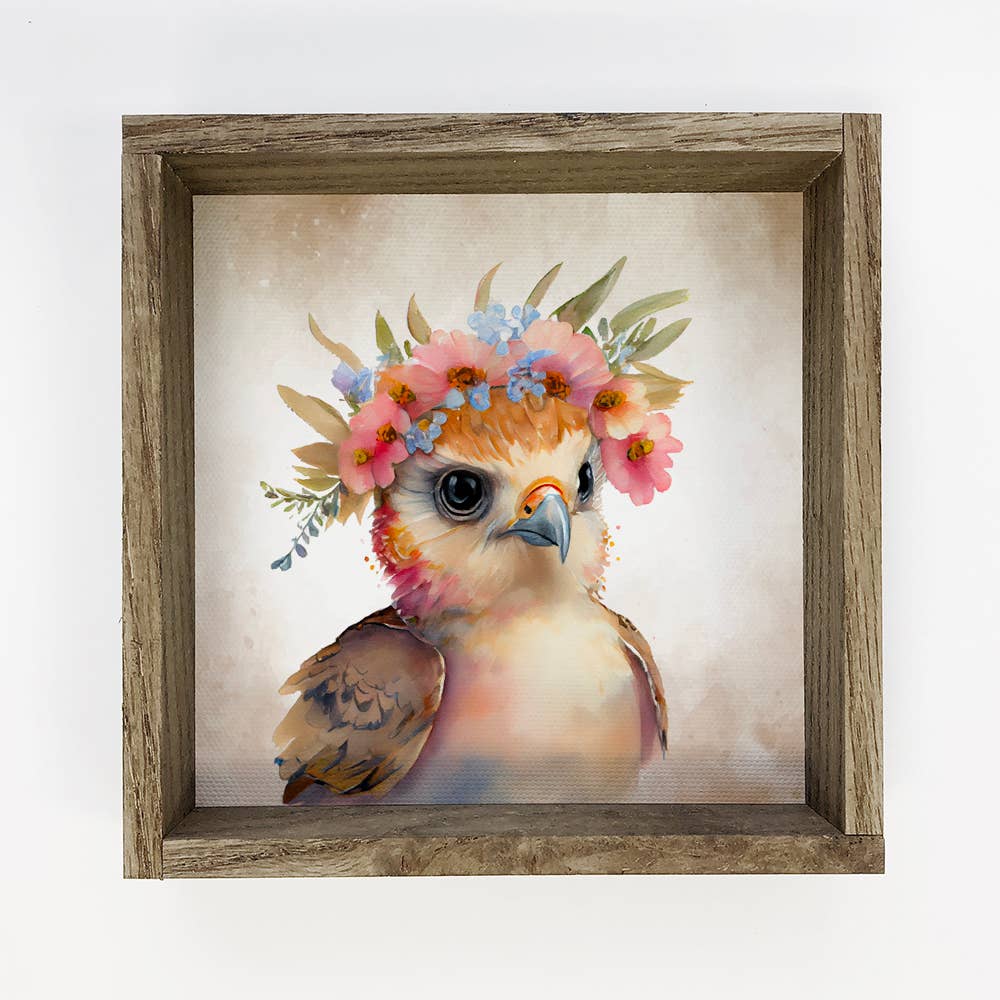 Cute Baby Hawk - Nursery Wall Art with Rustic Wood Frame