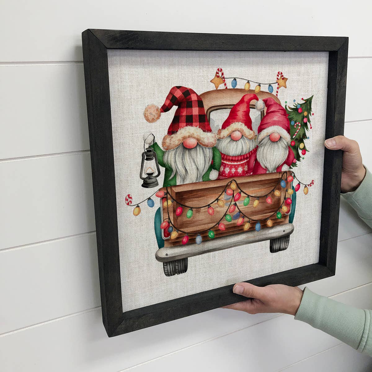 Gnomes in a Christmas Truck - Christmas Canvas Art - Framed