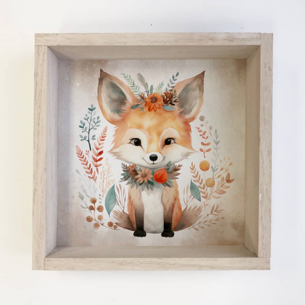 Boho Cute Fancy Fox Wall Art - Nursery Canvas Art - Framed