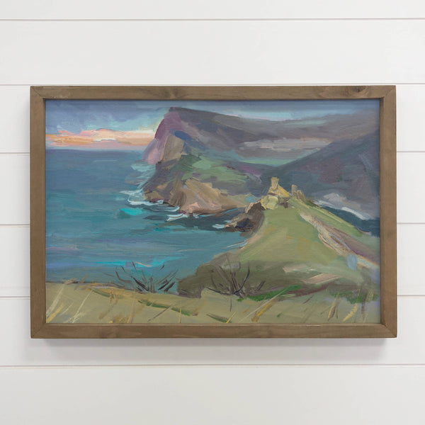 Sea Mountain Painting - Framed Nature Wall Art - Nature Art