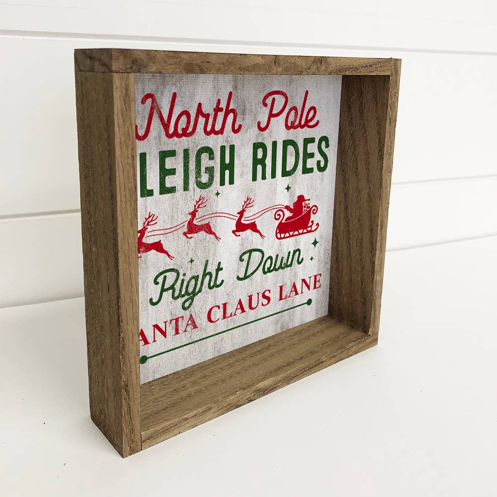 North Pole Sleigh Rides - Christmas Canvas Sign - Framed Art