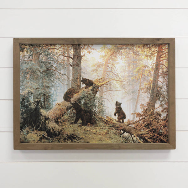 Baby Bears in the Forest - Framed Animal Art - Cabin Art