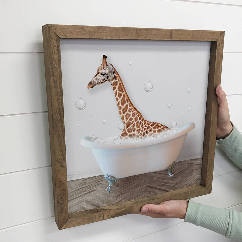 Giraffe in a Bathtub - Funny Animal Bathroom Art for Kids