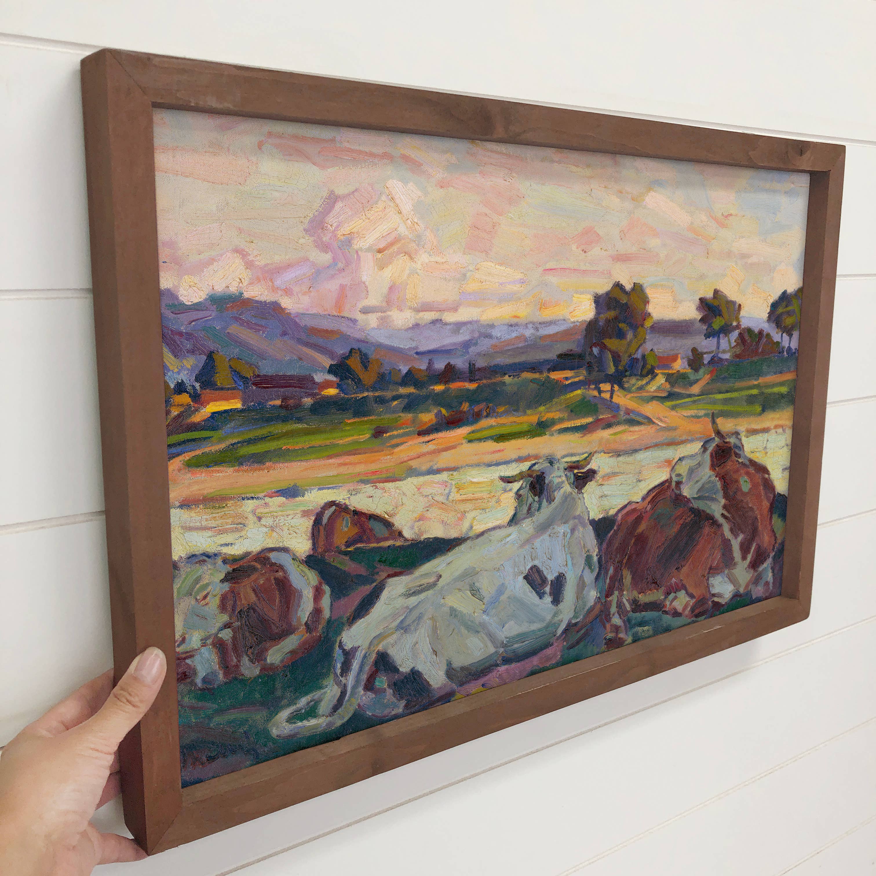 Cows on the River Bank - Cows Canvas Art - Wood Framed Art