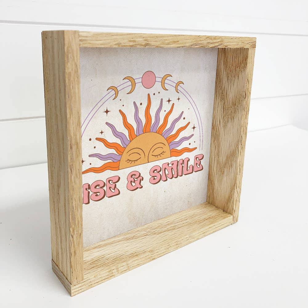 Boho Rise and Smile - Boho Canvas Word Art - Wood Framed Art