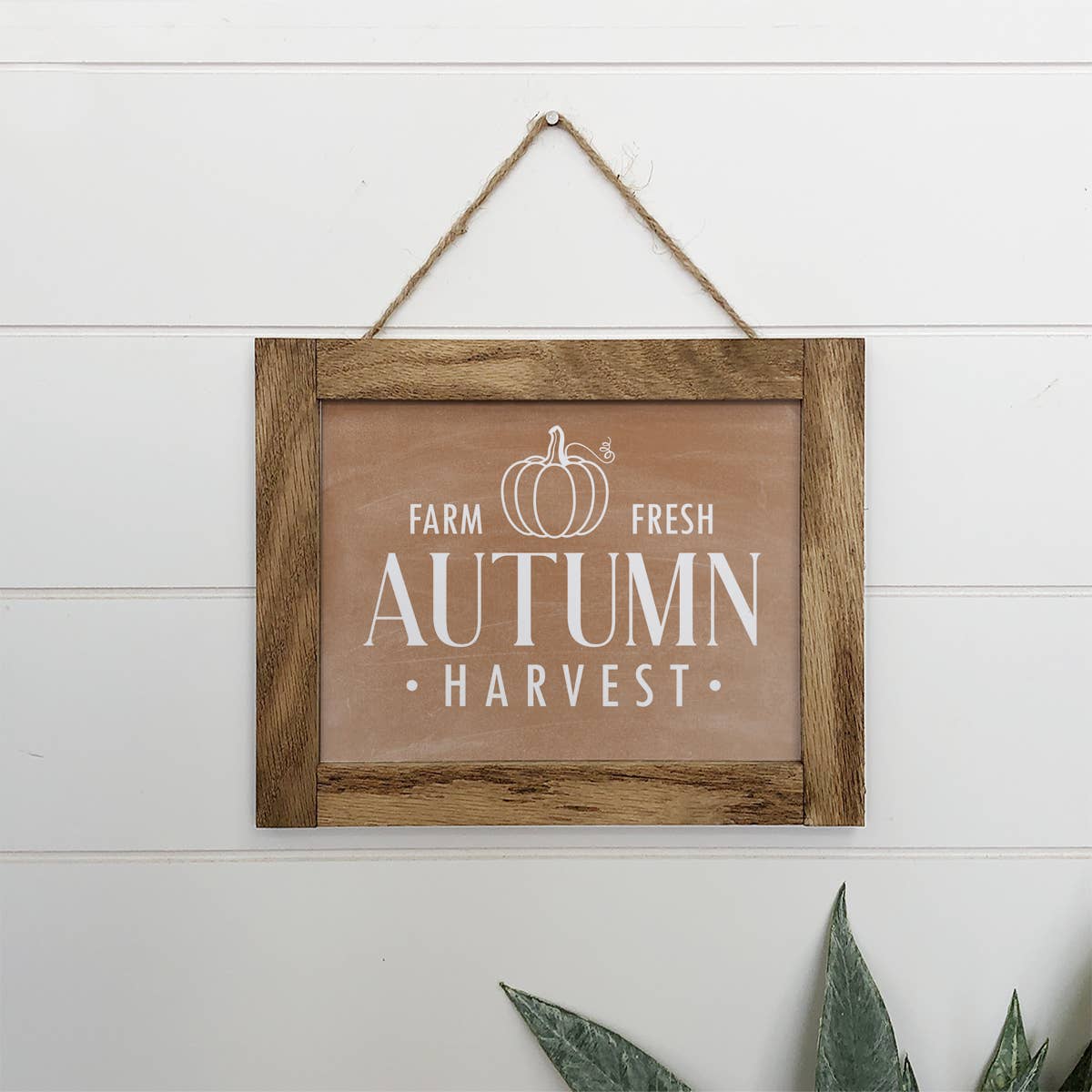 Farm Fresh Autumn Harvest with Orange Background - Wood Sign