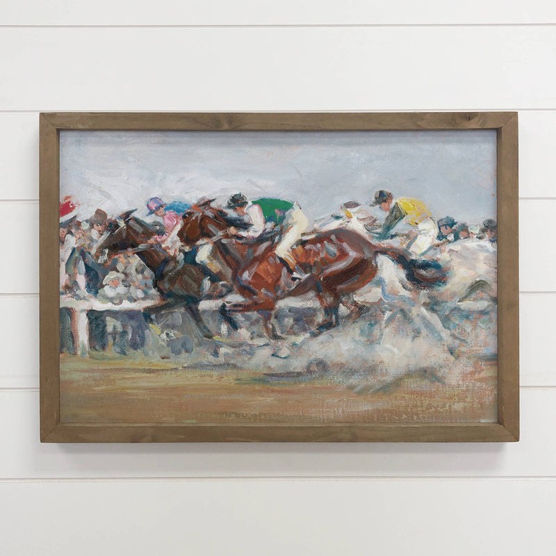 Horse Race Canvas Art - Wood Framed Wall Art