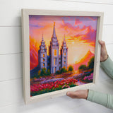 Salt Lake LDS Temple with Pink Sky Painting Small Canvas
