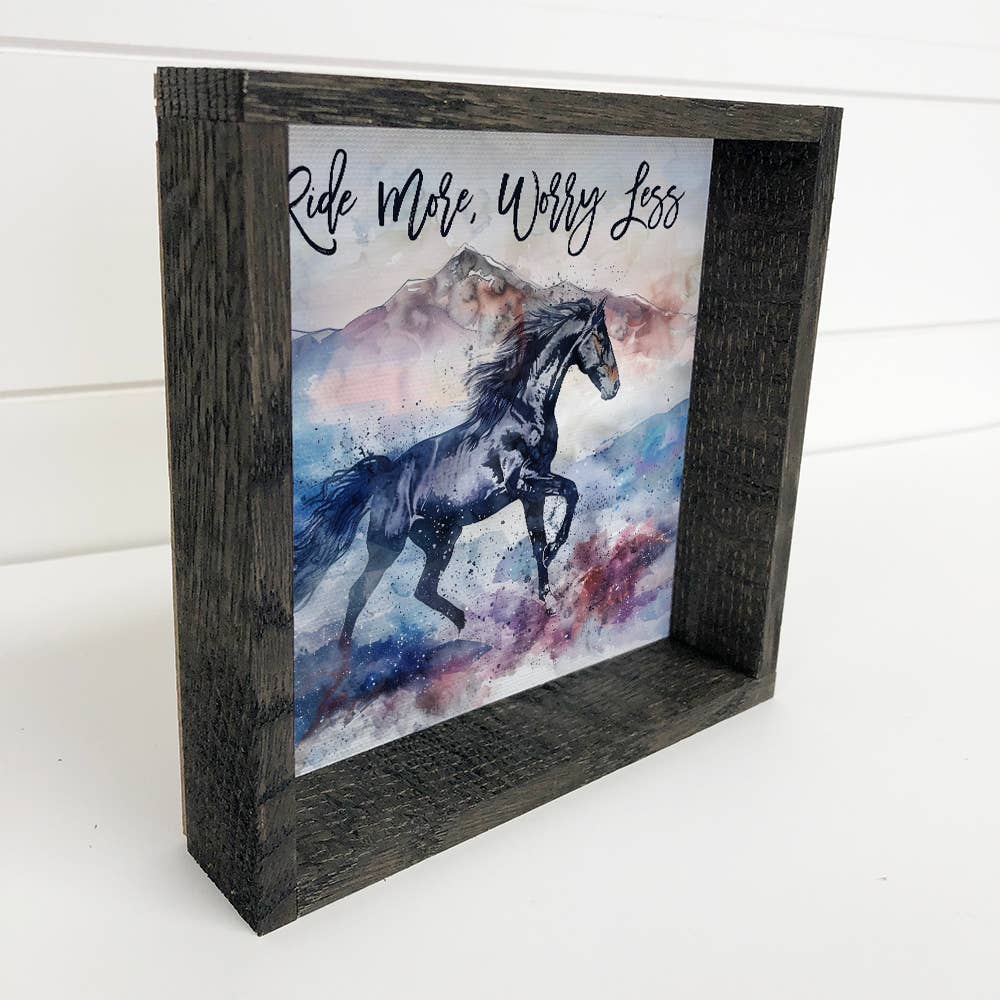 Dark Horse Ride More Worry Less - Horse Canvas Art - Framed