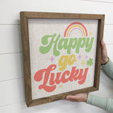 Happy Go Lucky - St Patrick's Day Canvas Art - Wood Framed