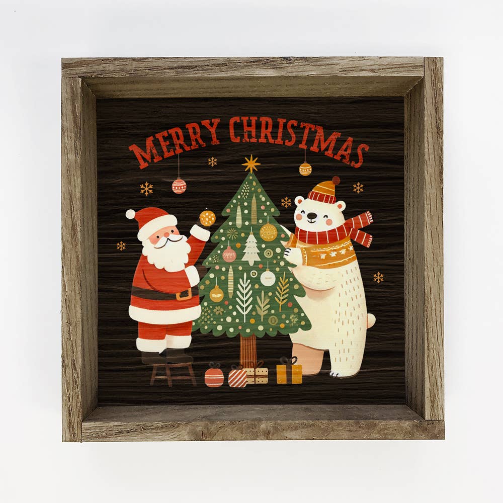 Merry Christmas Santa Polar Bear Tree - Christmas Canvas Art