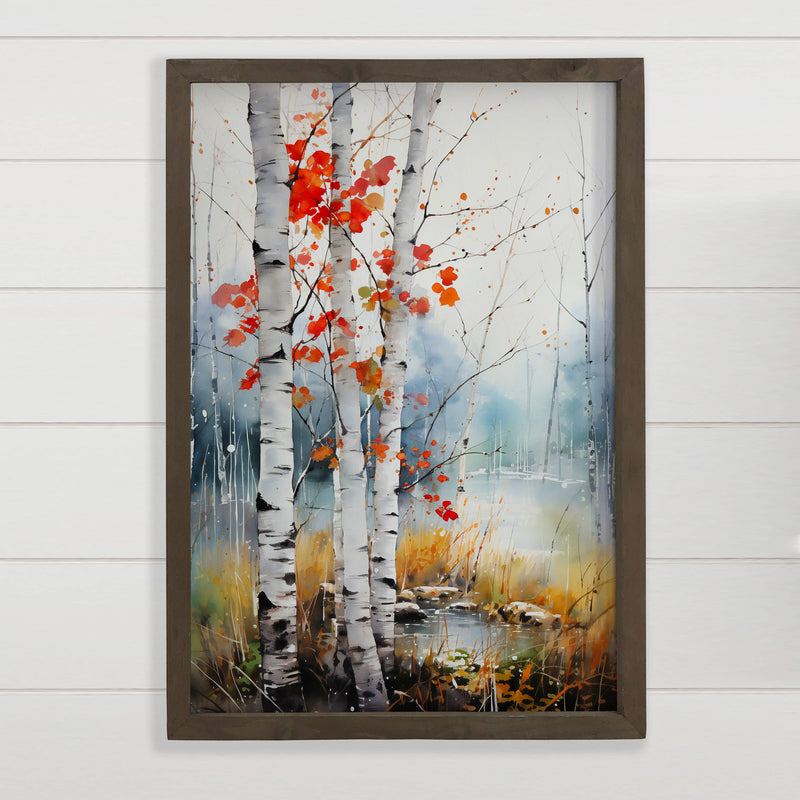 Crimson Birch - Mountain Tree Canvas Art - Wood Framed