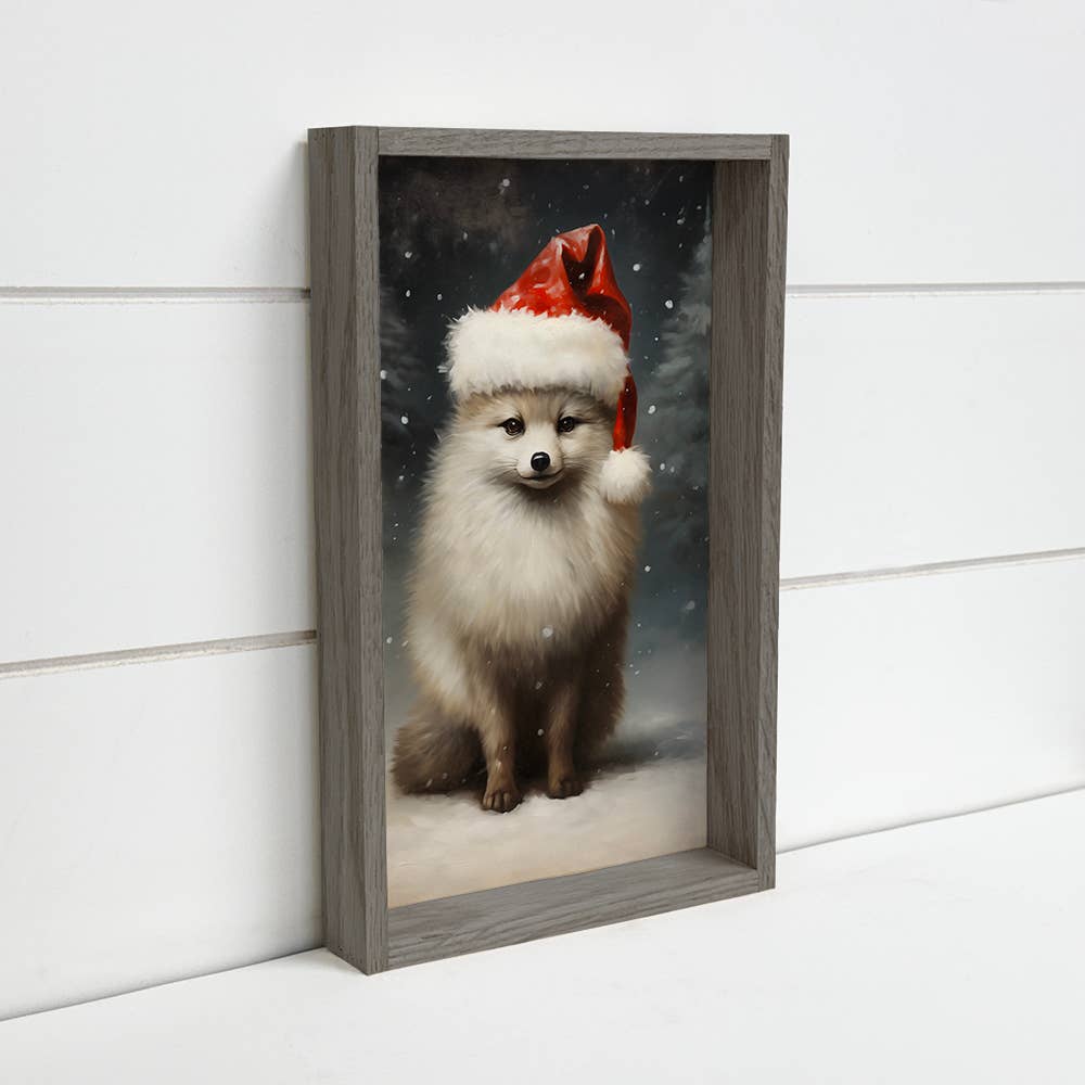 Christmas Arctic Fox - Christmas Animal Canvas Art - Framed