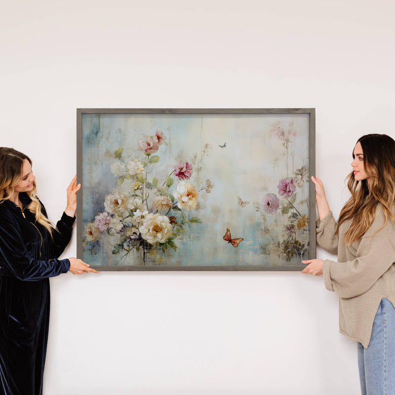 Ethereal Flowers & Butterflies - Nature Canvas Art - Framed