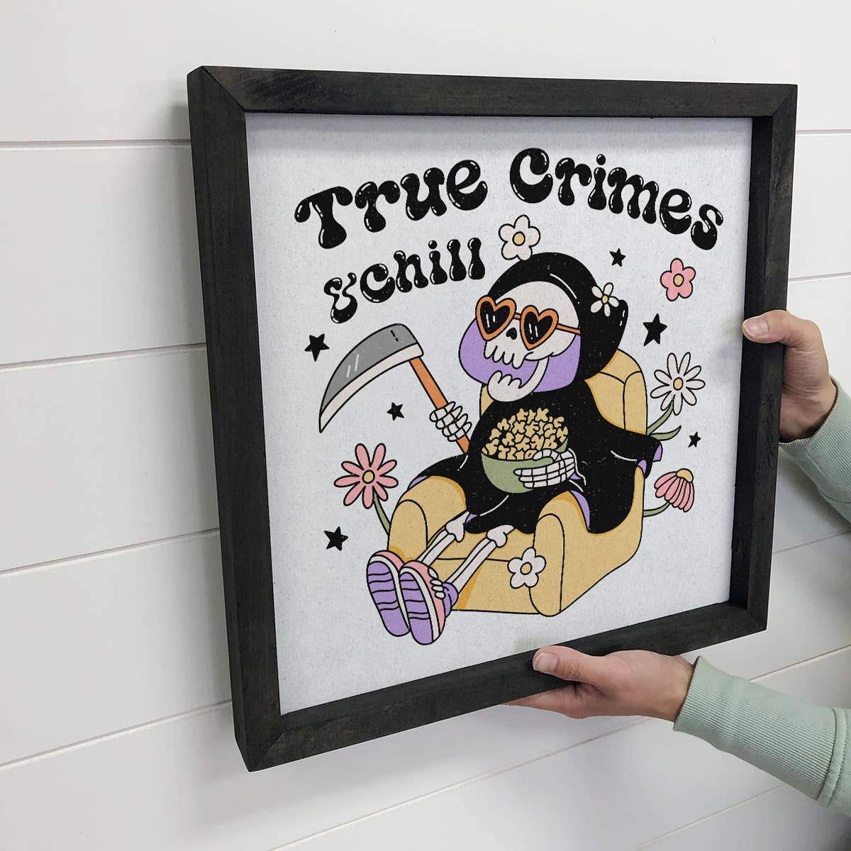 True Crimes and Chill - Halloween Canvas Art - Wood Framed