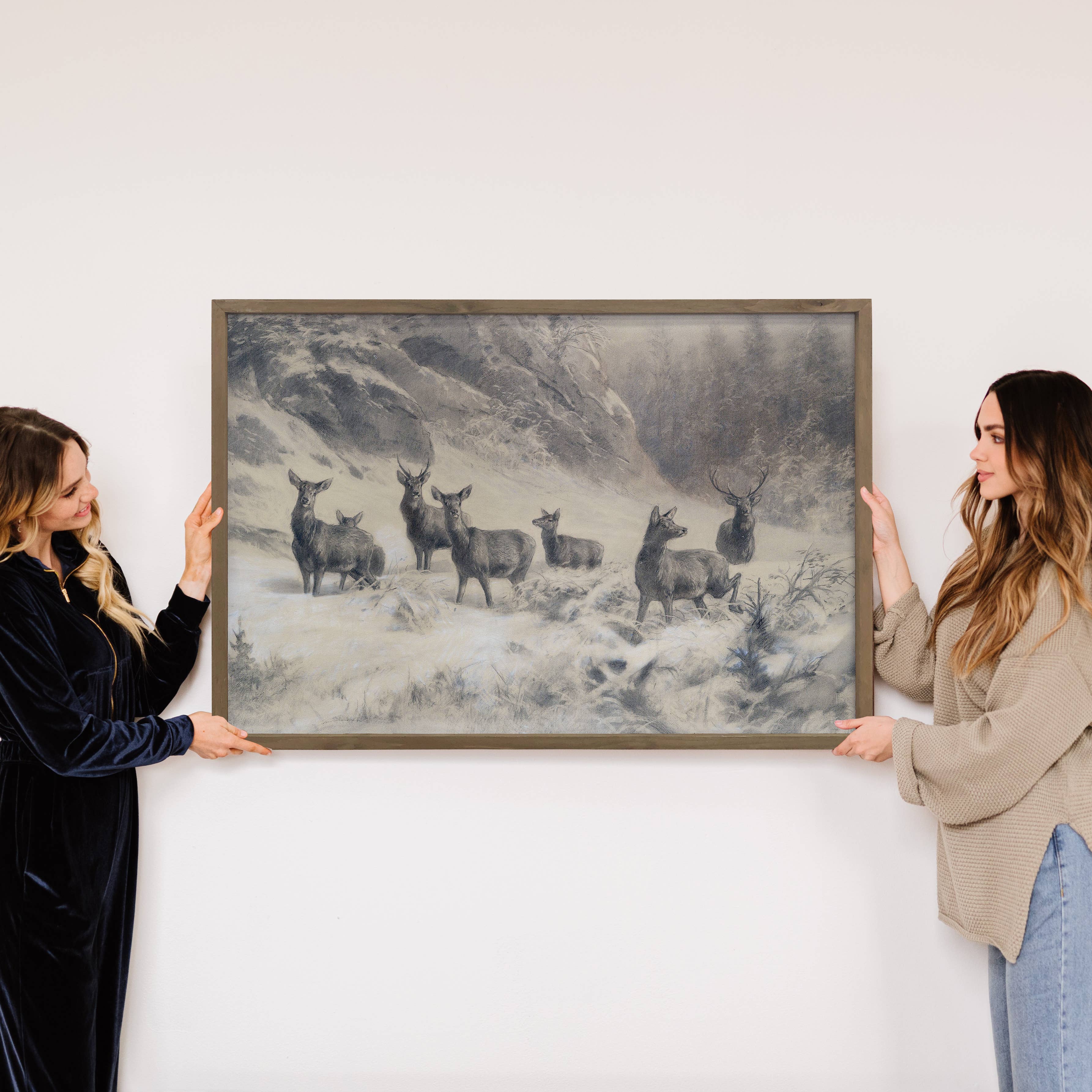 Deer in Deep Snow - Deer Canvas Art - Wood Framed Wall Art