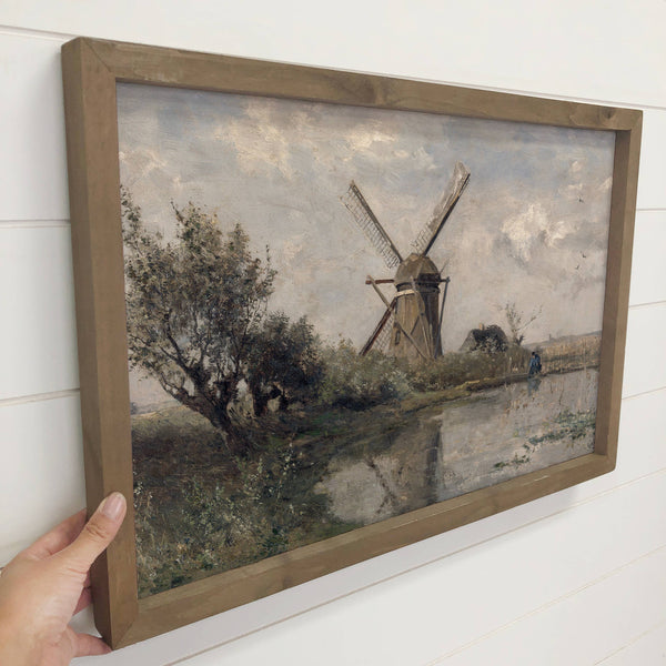 Windmill Pond - Nature Canvas Art - Framed Farmhouse Decor