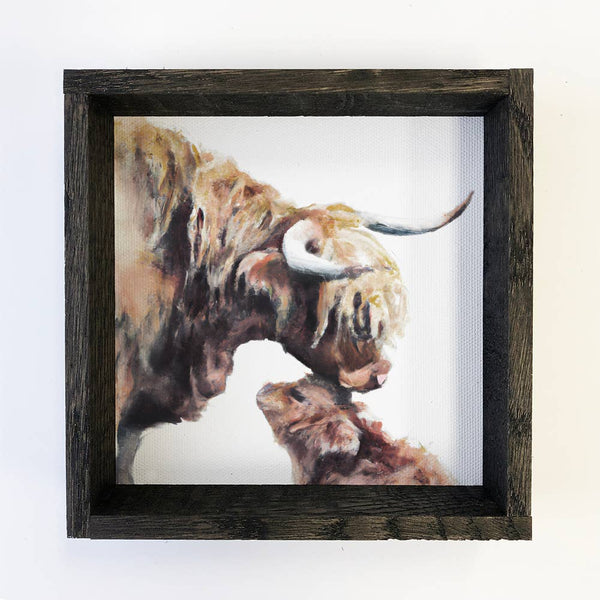 Farmhouse Cow Sign - Mama and Baby Highland Cow Mother's Day