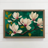 Magnolia Emerald Elegance - Flower Canvas Art - Wood Framed