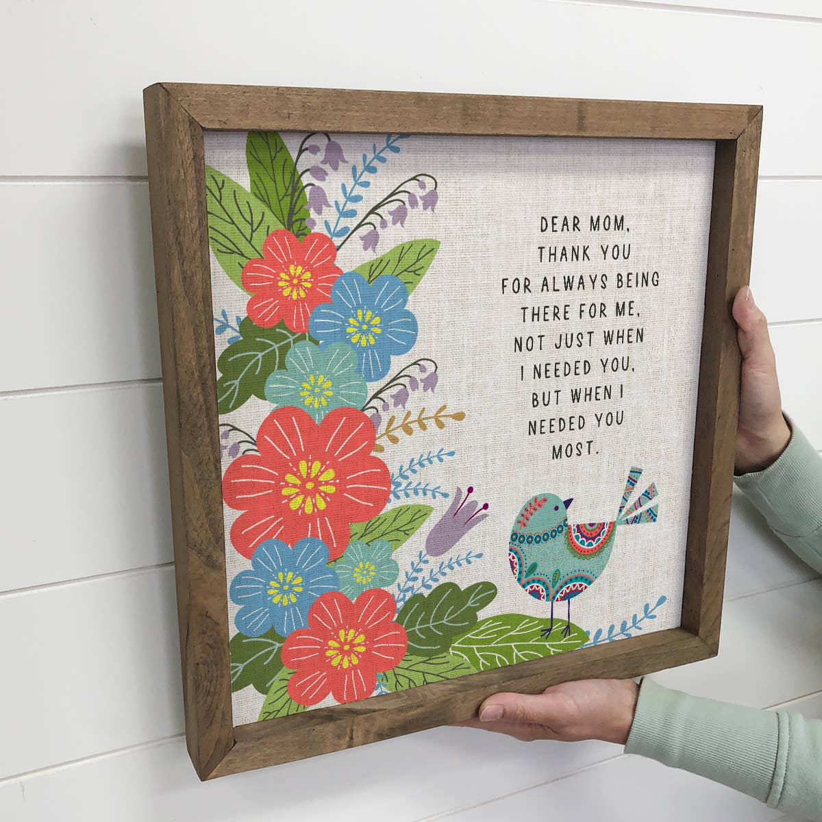 Folk Bird Dear Mom Wall Art - Mothers Day Canvas Art