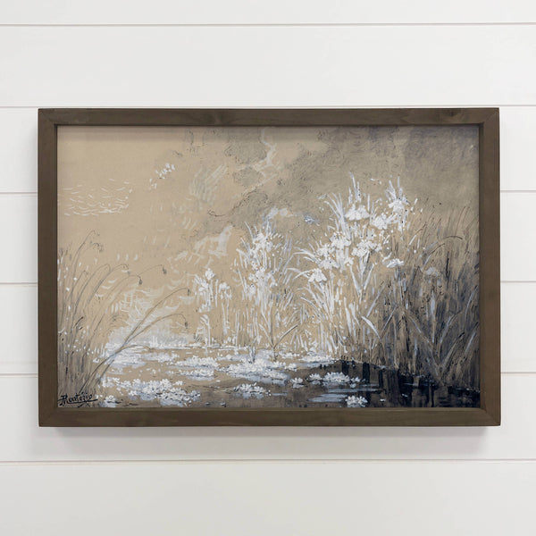 Beige Water's Edge - Nature Landscape Canvas Art - Framed