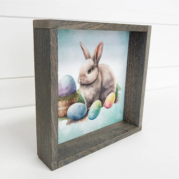 Gray Bunny Painted Eggs Wall Art - Easter Canvas Art