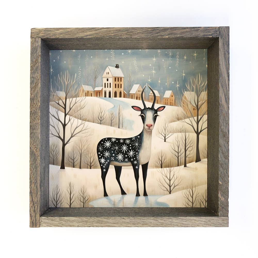 Whimsy Christmas Goat - Christmas Canvas Art - Wood Framed