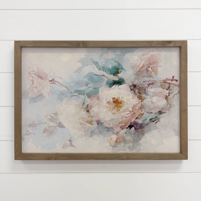 Faded Rose Painting - Flower Canvas Art - Wood Framed Decor