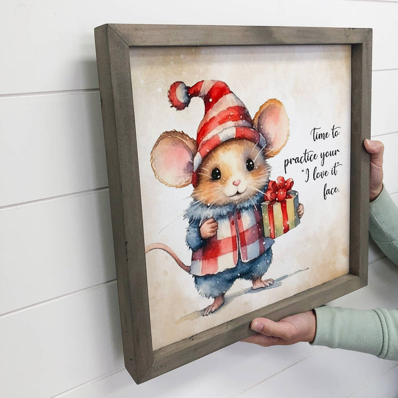 Mouse Christmas Gift - Funny Animal Holiday Art - Wood Frame