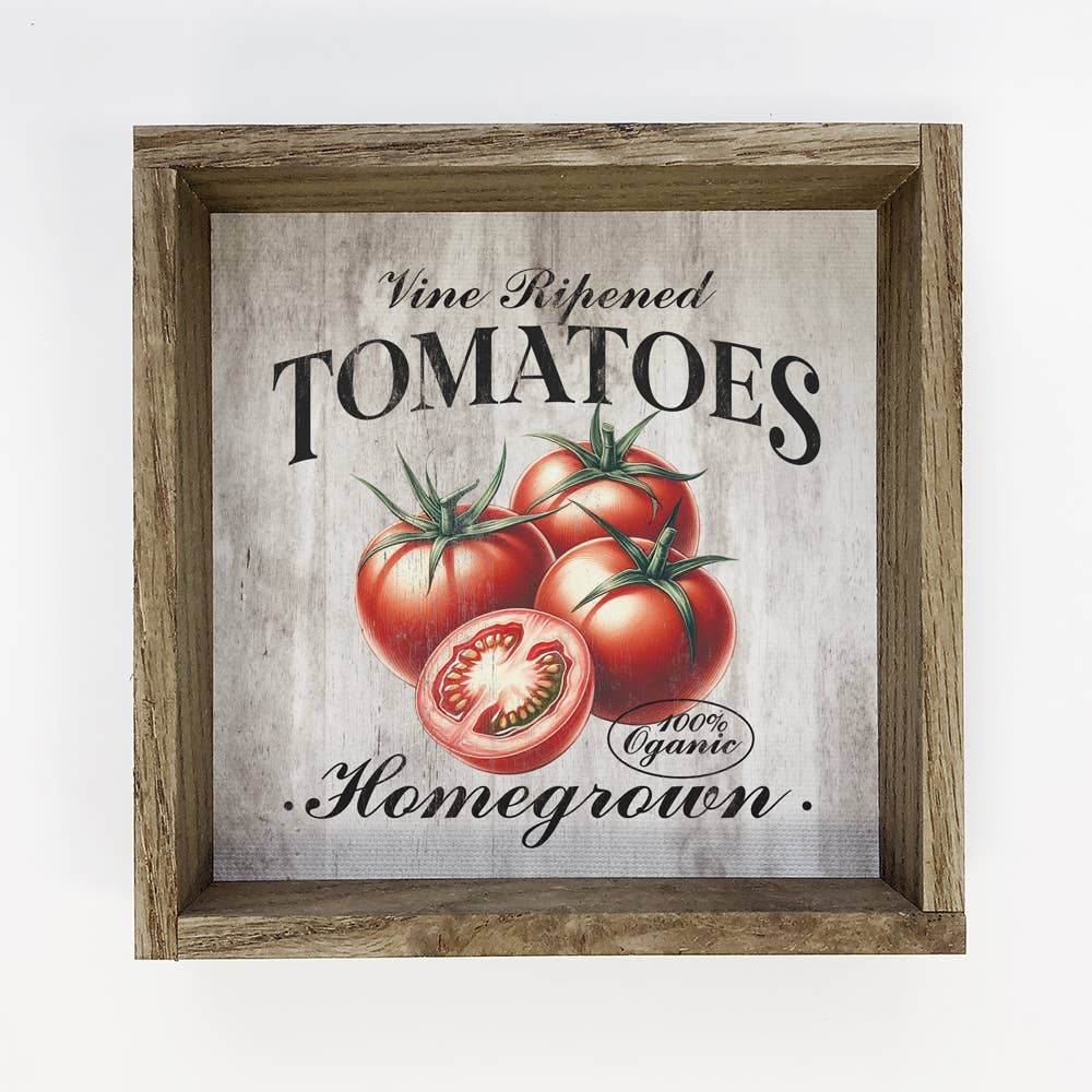 Vine Ripened Tomatoes Homegrown - Veggie Word Sign - Framed