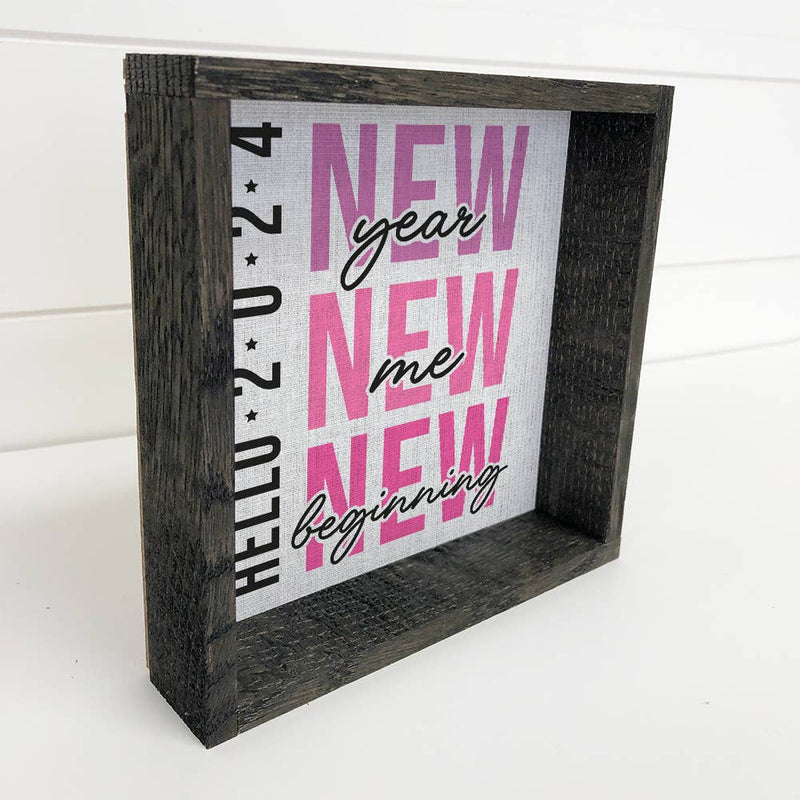 Hello 2024 Pink - New Years Canvas Art - Wood Framed Artwork