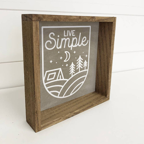 Live Simple - Cute Outdoors Word Sign - Framed Canvas Art