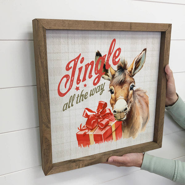 Jingle All the Way Donkey - Framed Animal Holiday Canvas Art