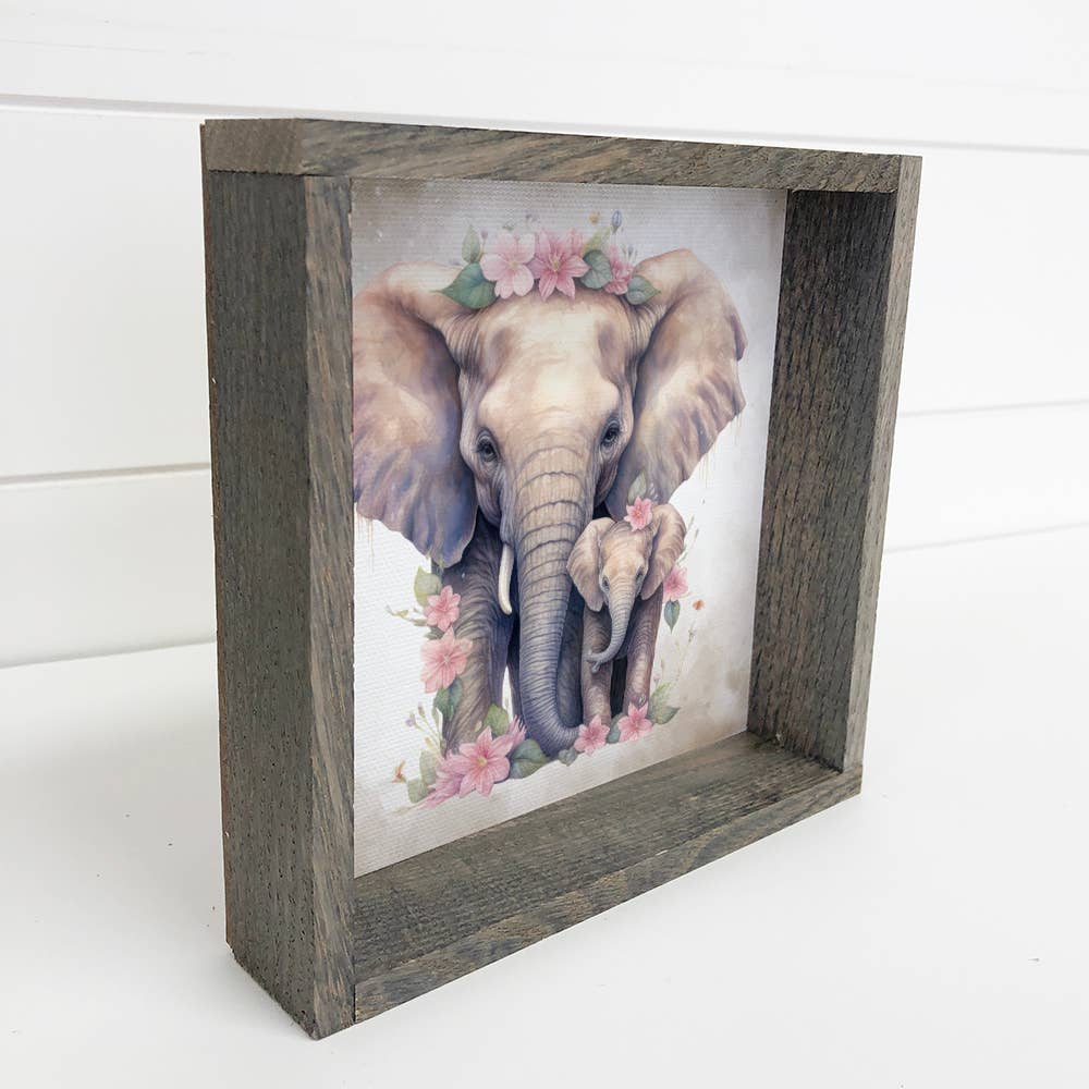 Mother Baby Elephant Watercolor - Elephant Canvas Art Decor