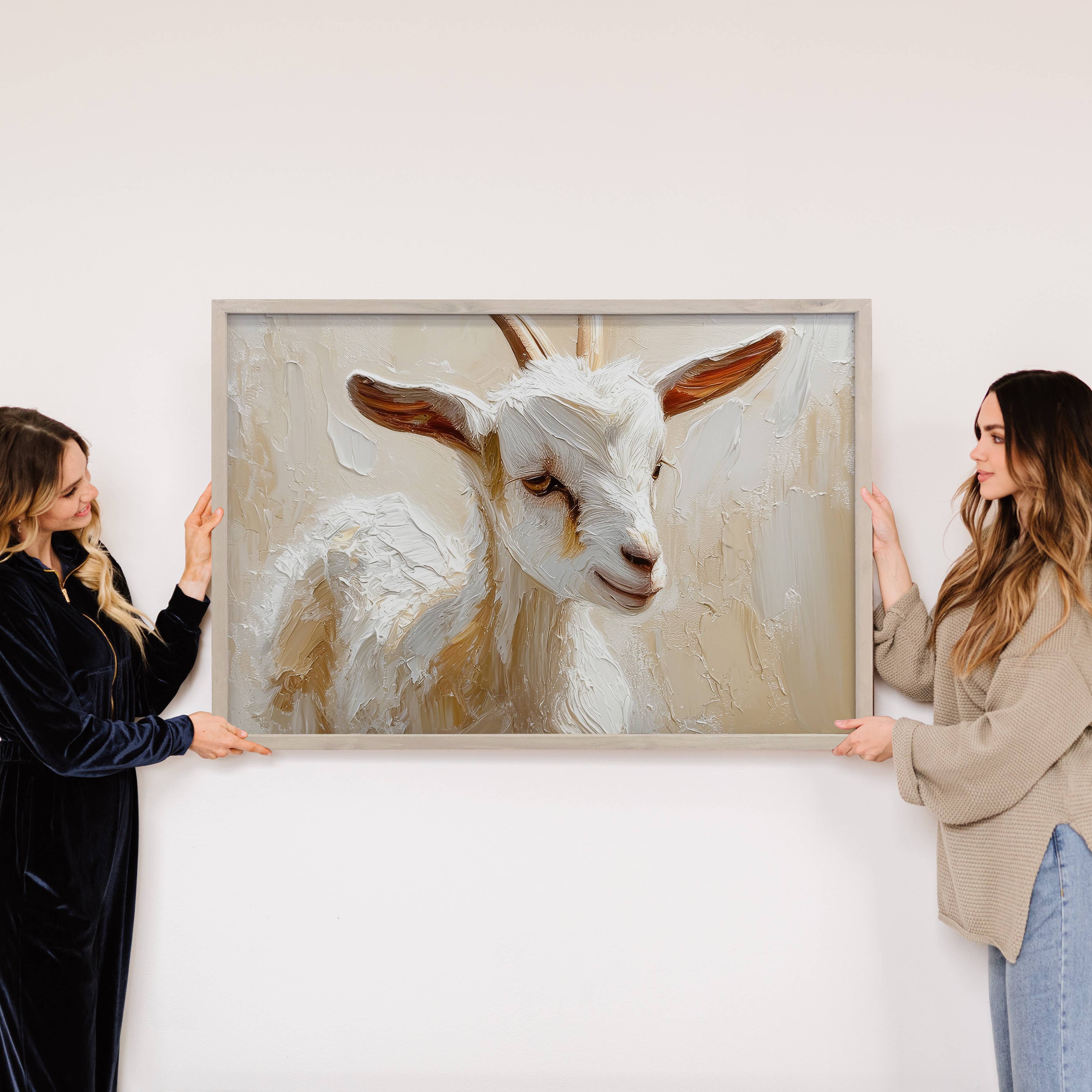 Baby White Goat - Goat Canvas Art - Wood Framed Wall Decor