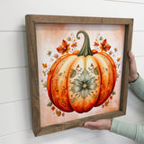 Folk Fancy Painted Pumpkin - Fall Wall Art - Framed Decor