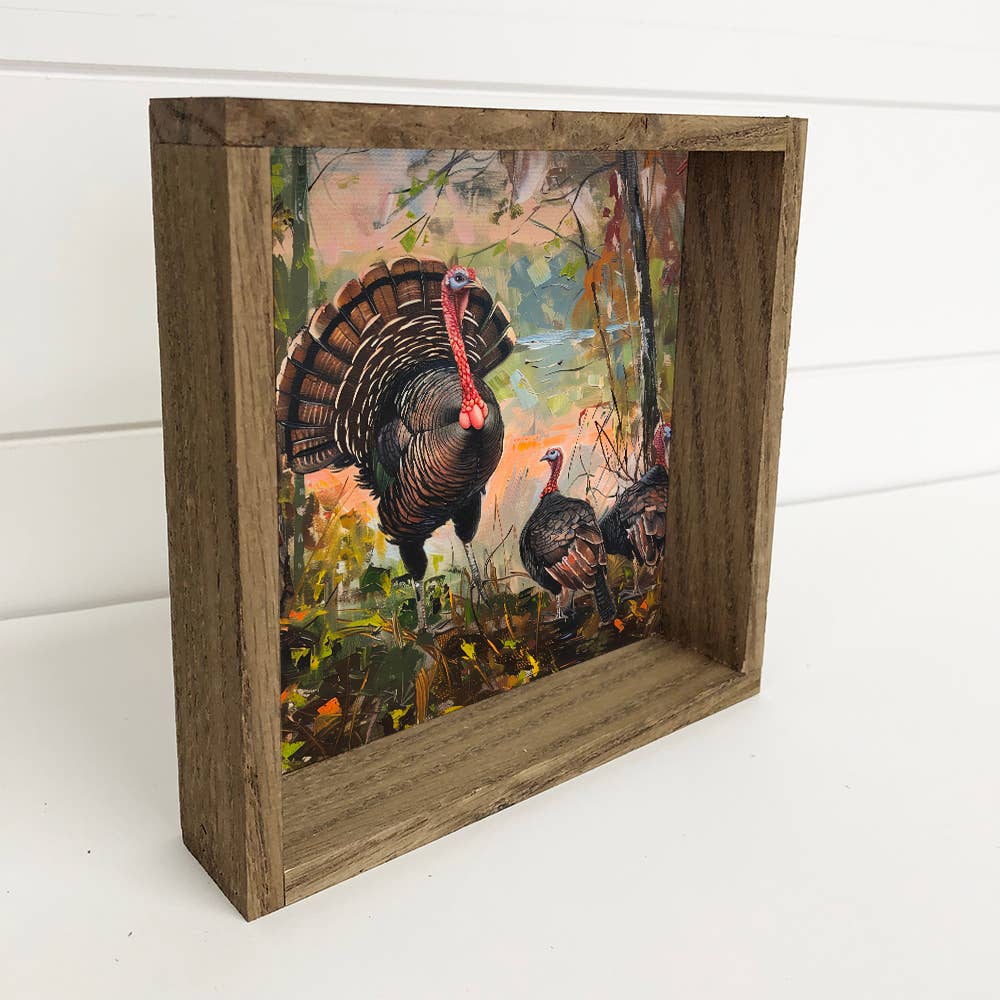 Wild Turkeys in the Fall - Fall Canvas Art - Wood Framed Art