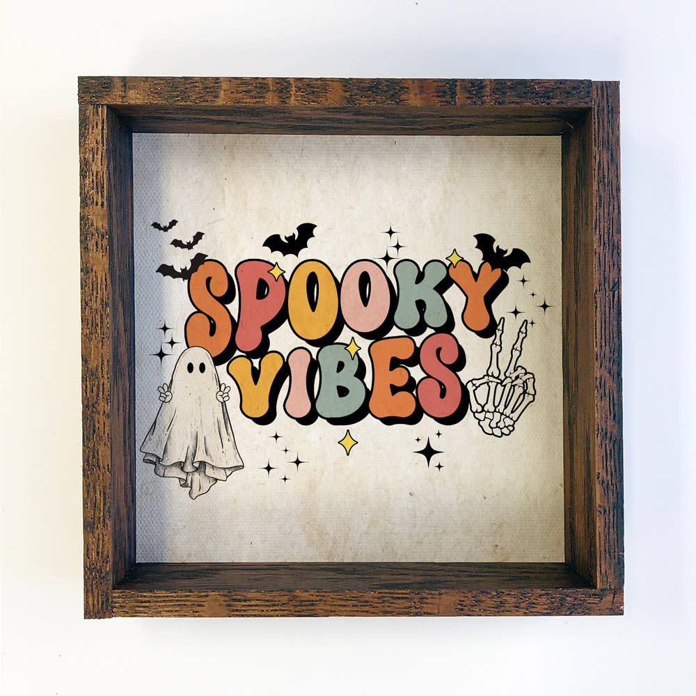 Spooky Vibes - Cute Halloween Word Art - Framed Canvas Art