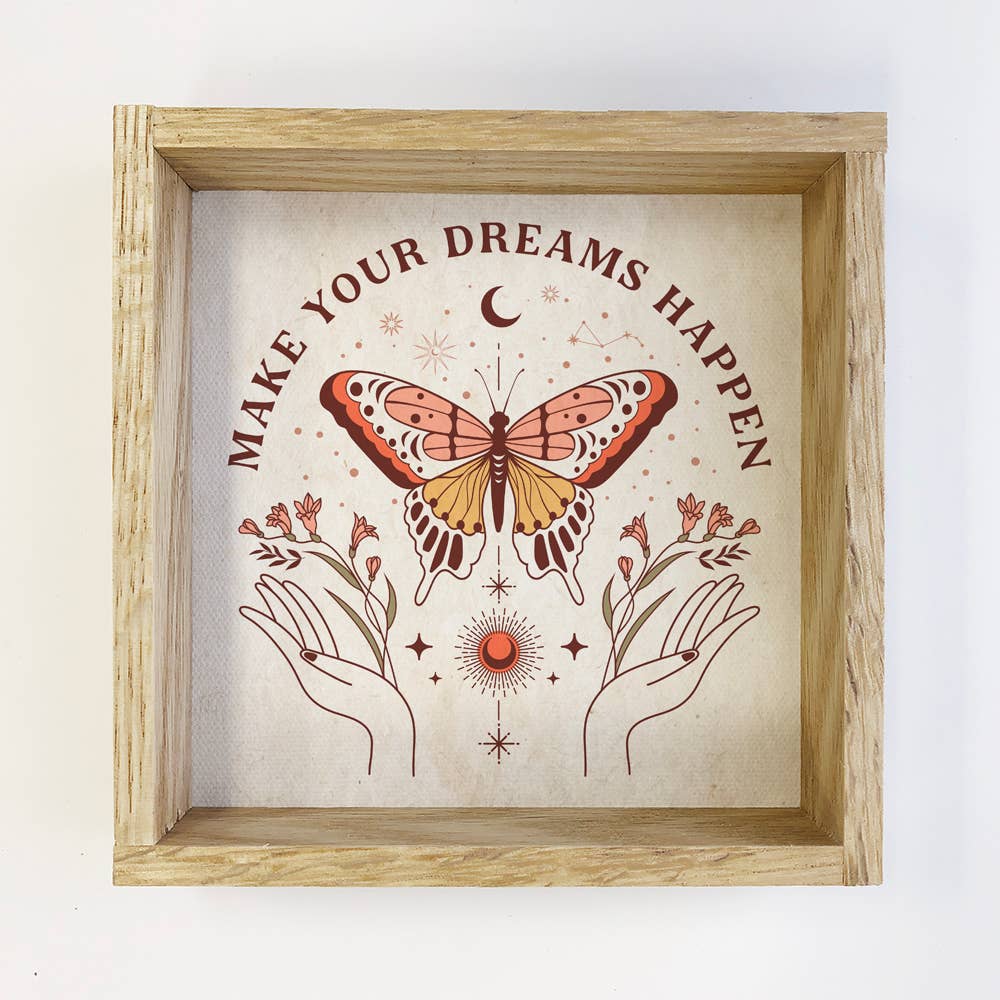 Boho Make Your Dreams Happen - Boho Canvas Word Art - Framed