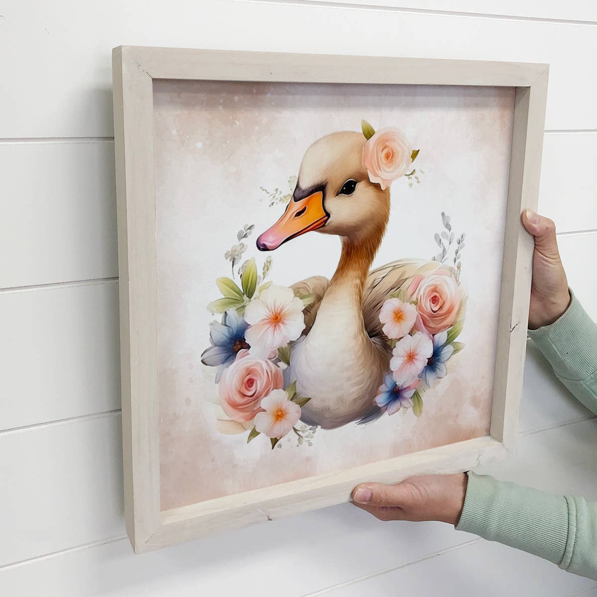 Springtime Flower Swan - Cute Swan Canvas Art - Framed Art