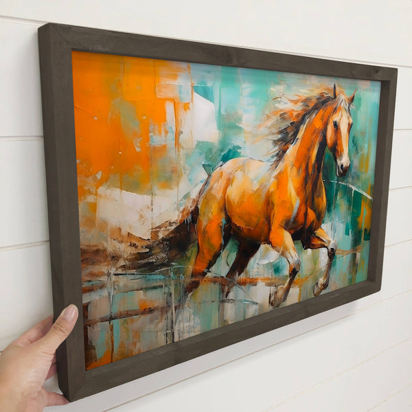 Abstract Horse Teal Background - Abstract Horse Canvas Art