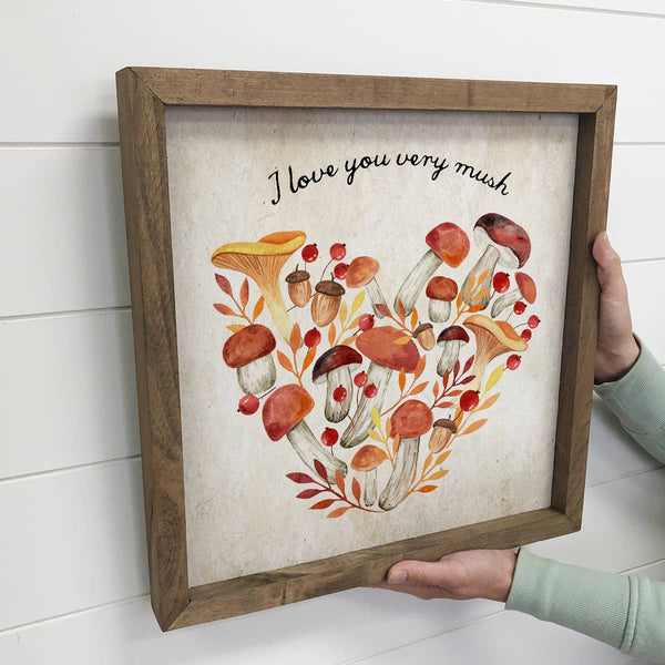 I Love You Very Mush - Mushroom Heart Canvas Art - Framed