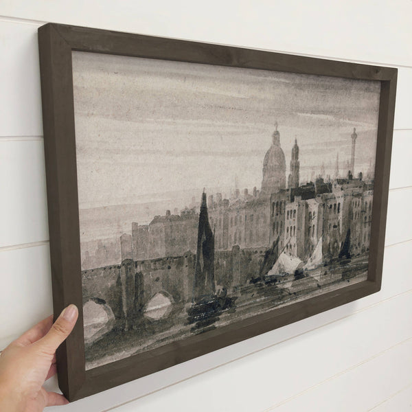 Old London Bridge - Vintage Canvas Art - Wood Framed Artwork
