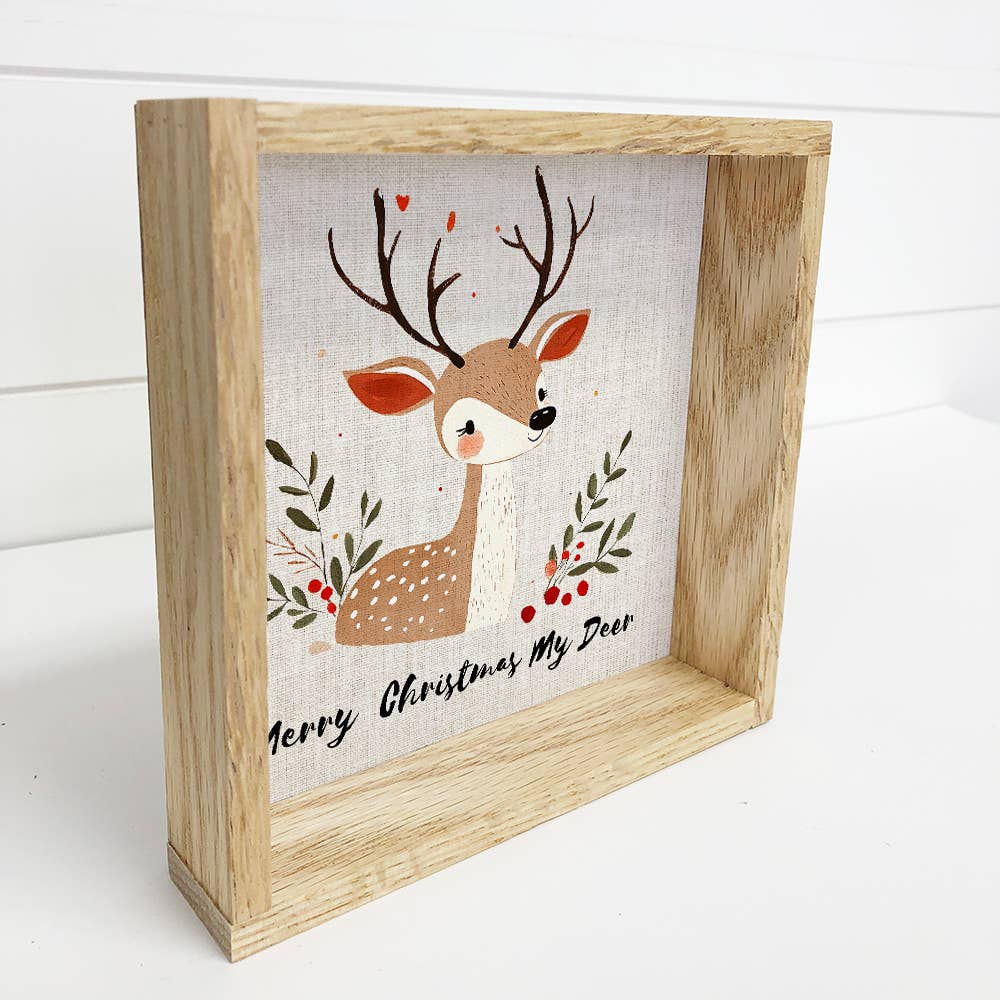 Merry Christmas My Deer - Christmas Canvas Art - Wood Framed