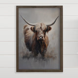 Gray Highland Cow - Farmhouse Canvas Art - Framed Nature Art