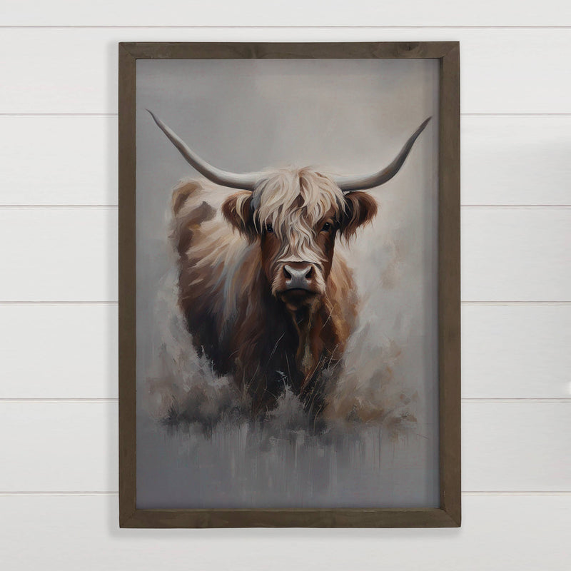 Gray Highland Cow - Farmhouse Canvas Art - Framed Nature Art