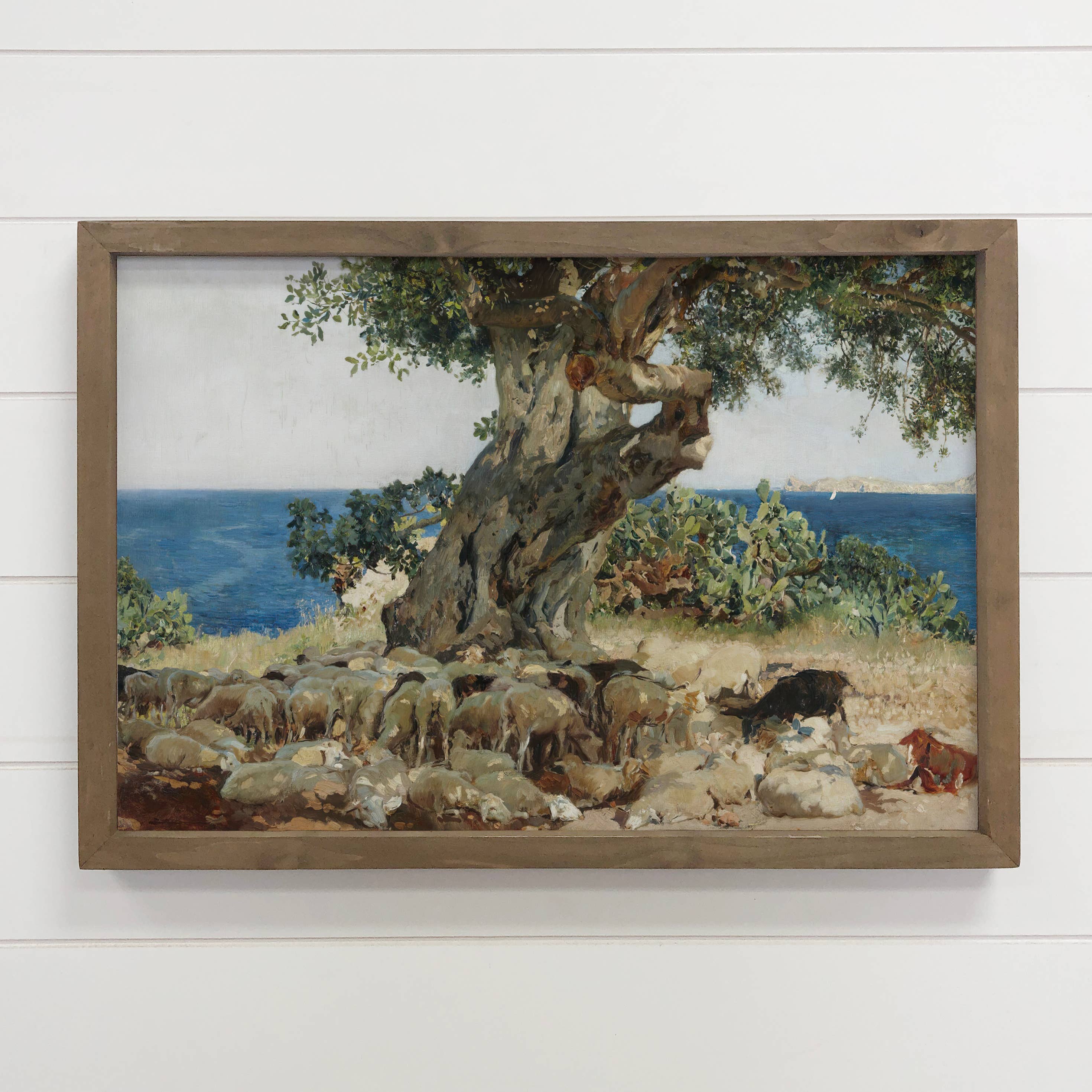Livestock at the Seaside Tree - Nature Landscape Canvas Art