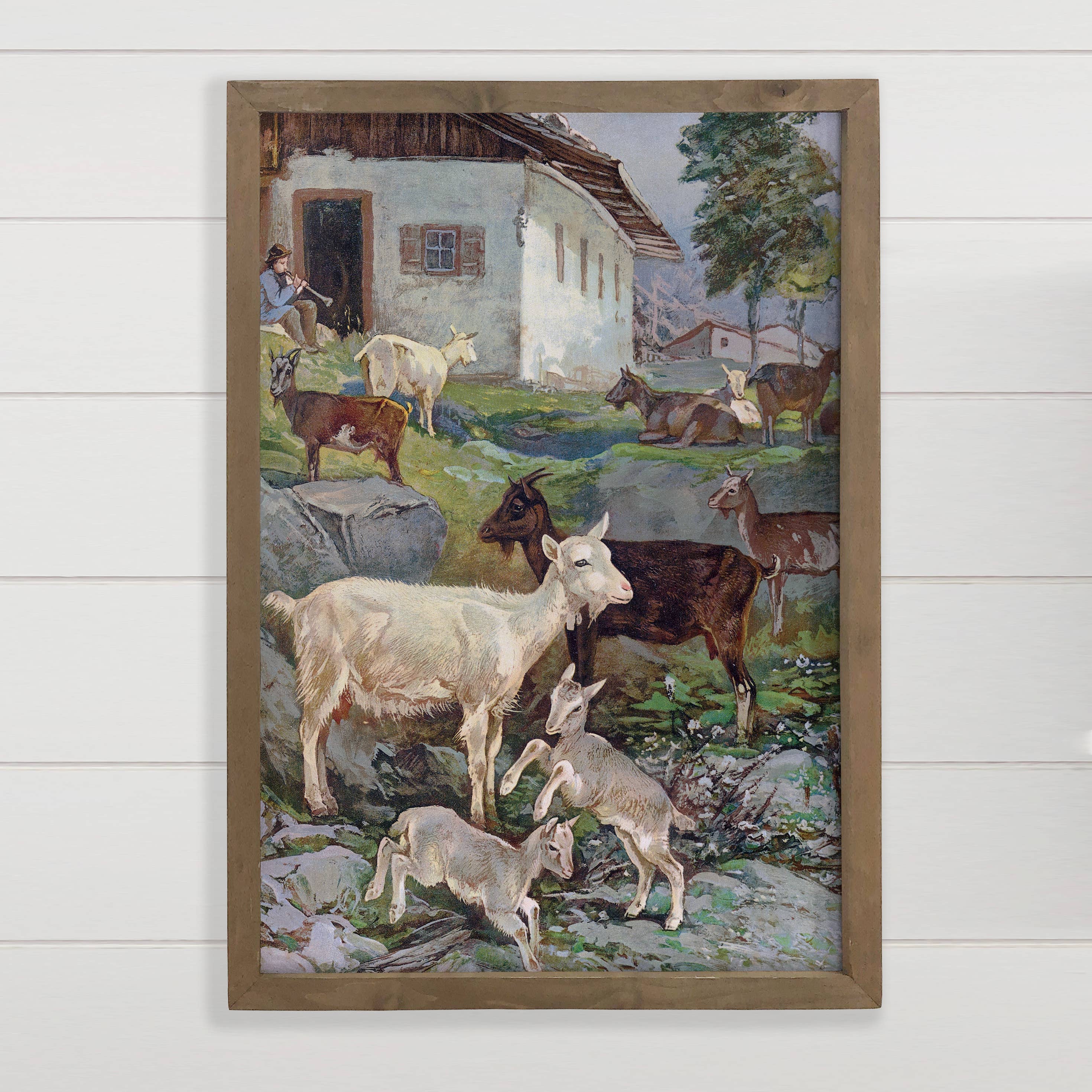 Goats and Stable Boy - Goat Canvas Art - Wood Framed Art