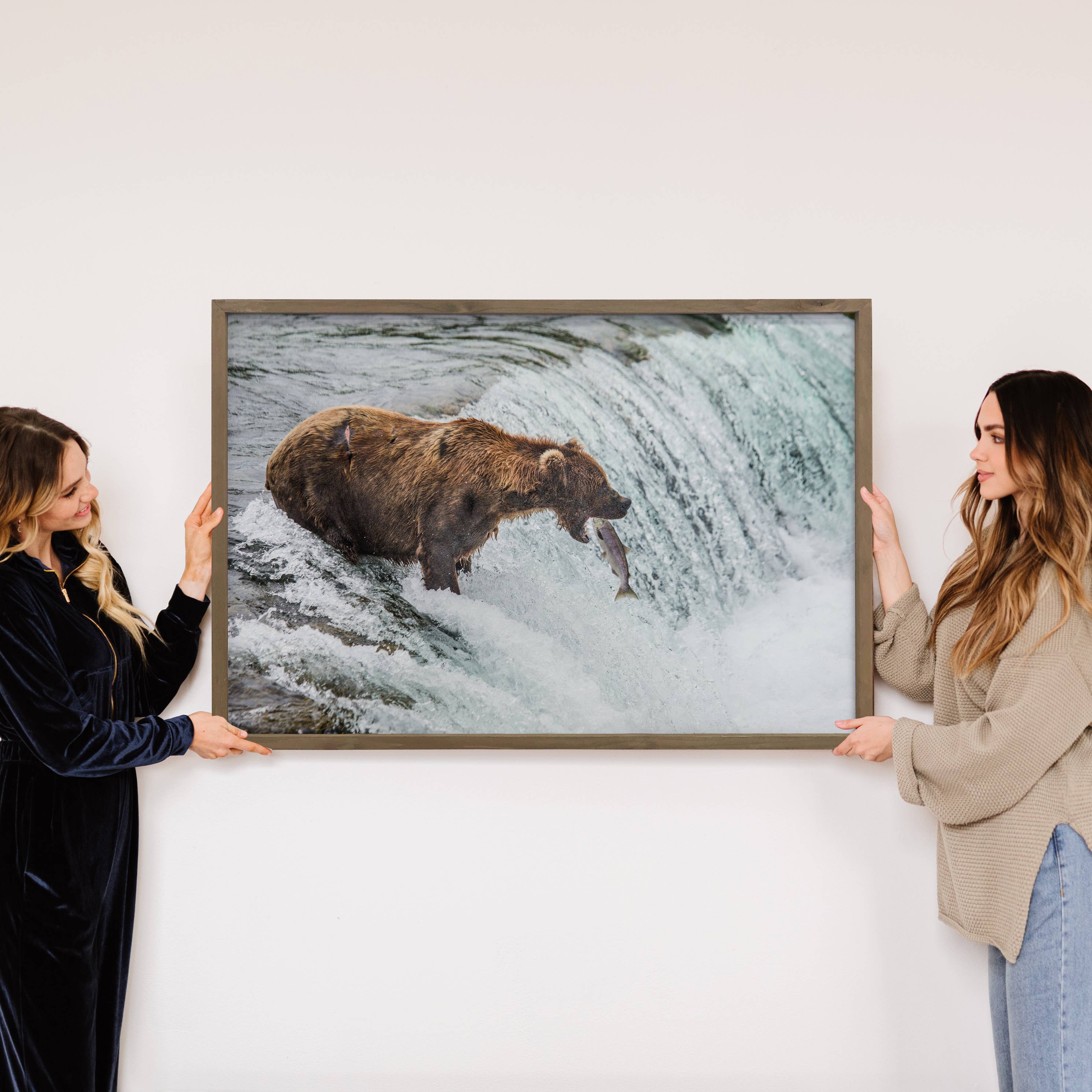 Bear Catching Salmon - Wildlife Photography - Wood Framed