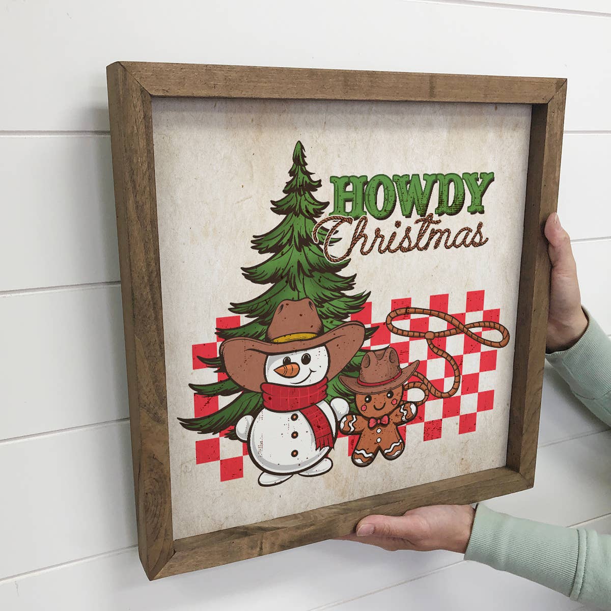 Western Howdy Christmas Snowman - Western Holiday Canvas Art